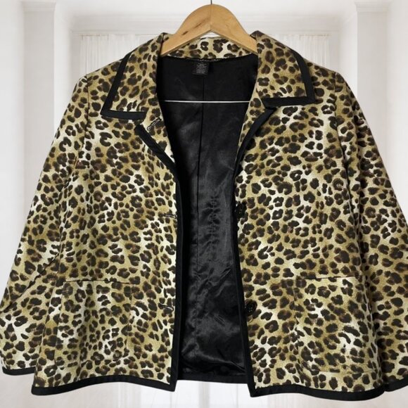 Monterey Bay Leopard Print Cotton Blazer Petite Medium Lined Animal Print Jacket - Picture 4 of 15